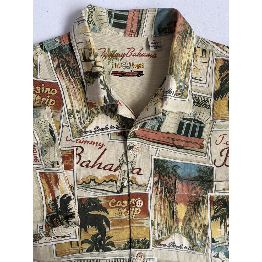 Tommy Bahama Men's Medium LA Vegas Retro Casino Post Card 100%‎ Silk Camp Shirt
